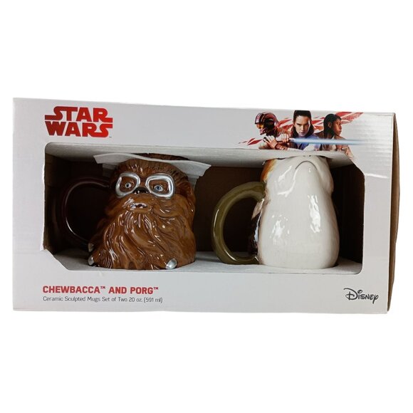Disney Star Wars Chewbacca And Porg Ceramic Sculpted Mugs Set Of Two 20oz. - Picture 1 of 3